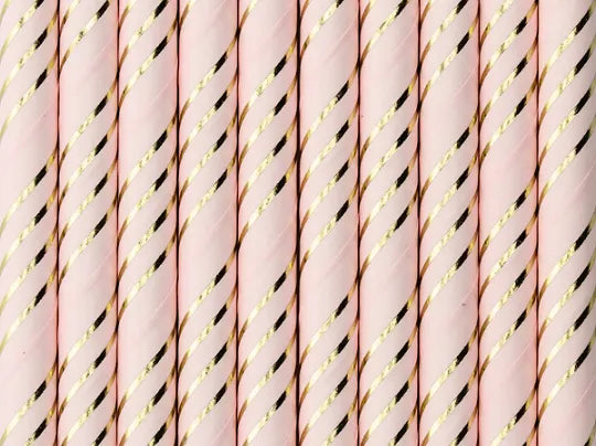 light pink straws with thin gold stripe