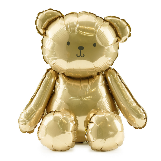 Gold teddy bear foil balloon, perfect for baby showers, birthdays, and party decor in Toronto.