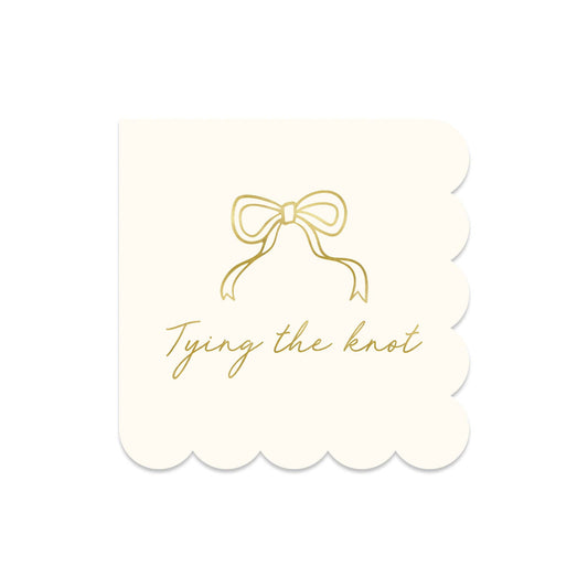 Tying the Knot cocktail napkins with gold bow design sold in Toronto at Confetti My Party for weddings and bridal showers