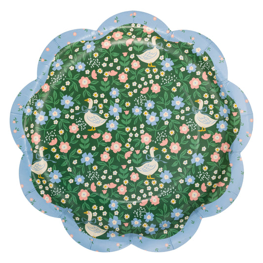 Garden goose floral scalloped plates styled on a spring table, available in Toronto at Confetti My Party