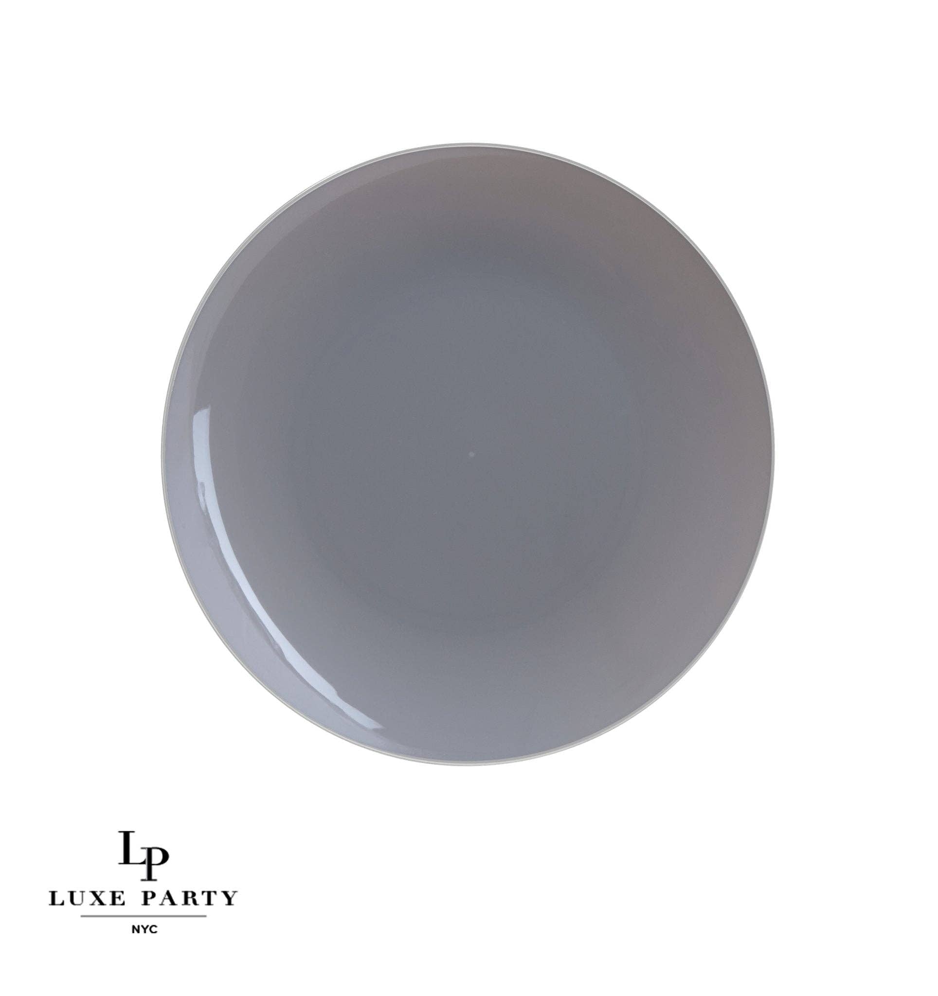 GRAY SILVER ROUND REUSABLE DINNER PLATES – CONFETTIMYPARTY