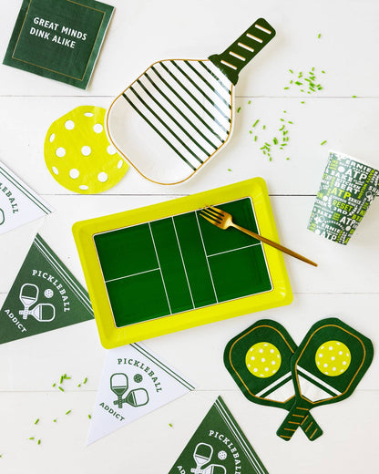 pickleball banner, plate, cup and napkins