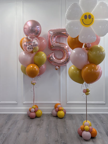 groovy birthday bundle with daisy balloon and foil balloon number