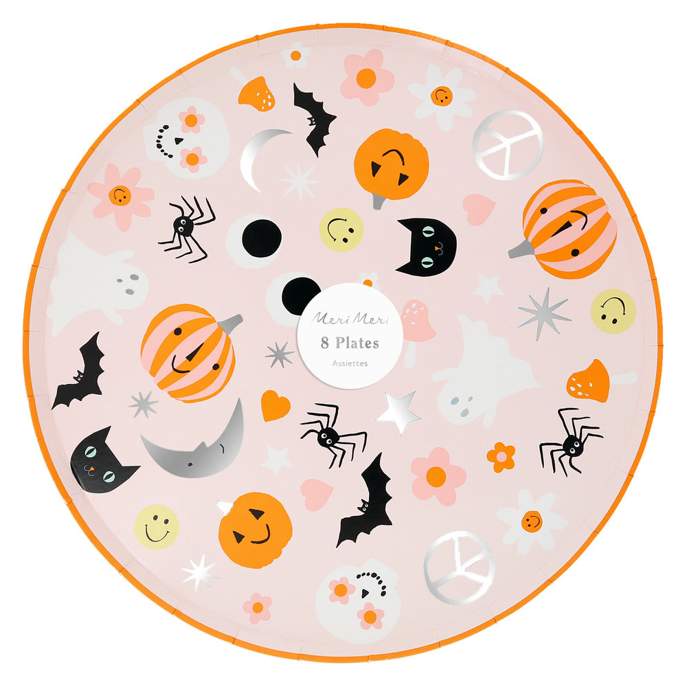 groovy halloween dinner plates by Meri Meri - Pack of 8 with silver shiny details