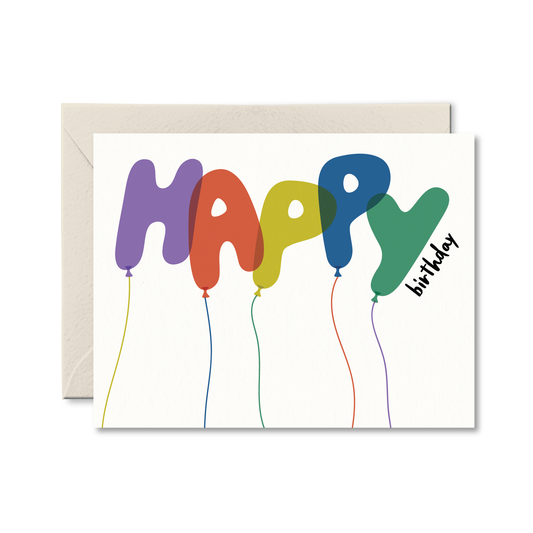 Colourful birthday greeting card with balloon lettering available at our Toronto party shop.