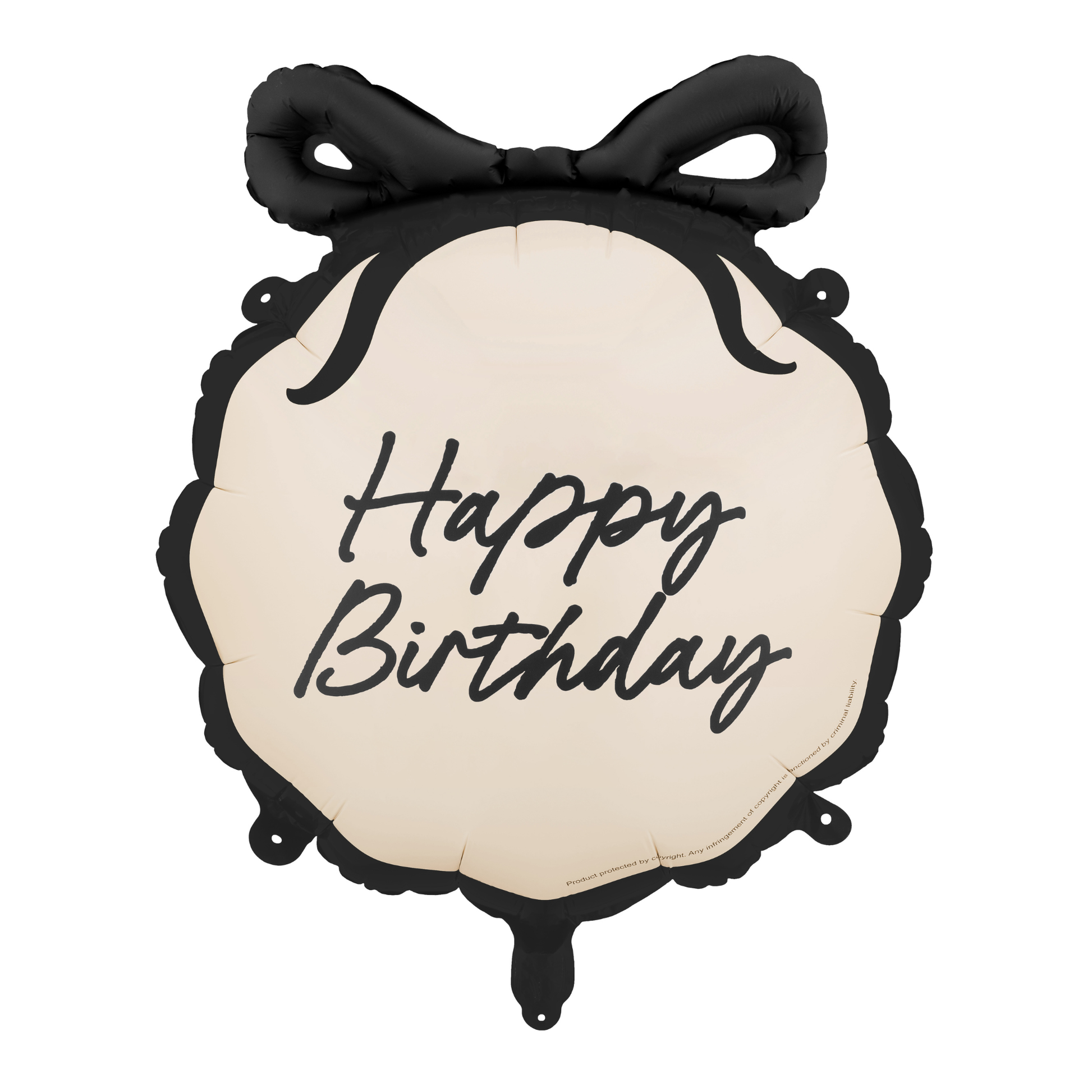 Black and cream Happy Birthday foil balloon with bow detail, perfect for modern birthday parties available in Toronto and shipping across Canada.