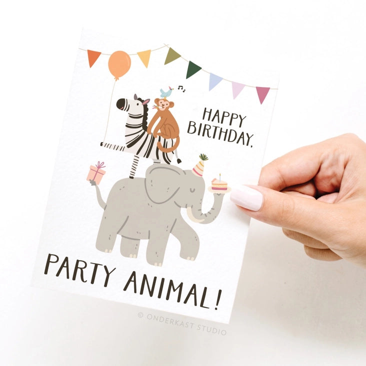happy birthday party animal greeting card