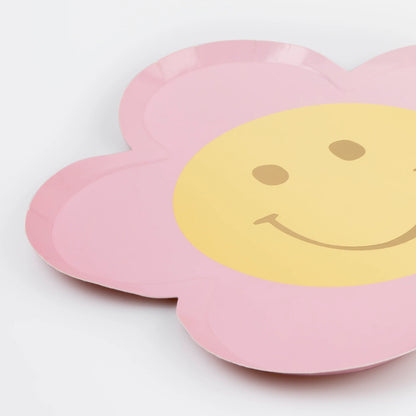 pink and yellow smiling flower plates by Meri Meri