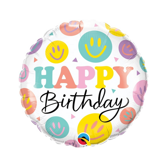 colourful happy faces ' happy birthday' round foil balloon