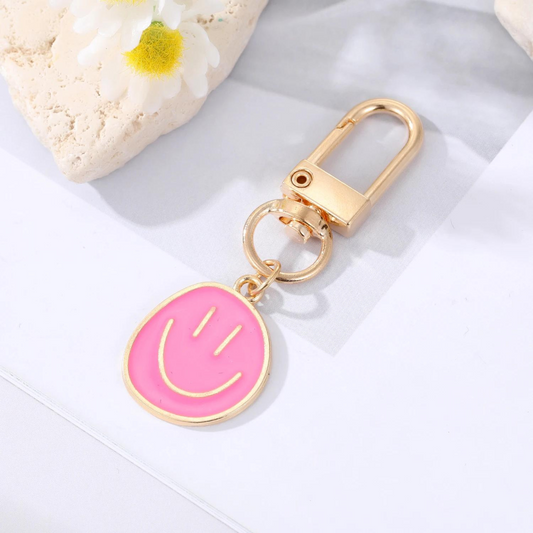 hot pink mini happy face keychain