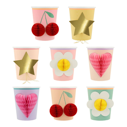 happy icon cups by meri meri - pack of 8 in 8 colours and styles 