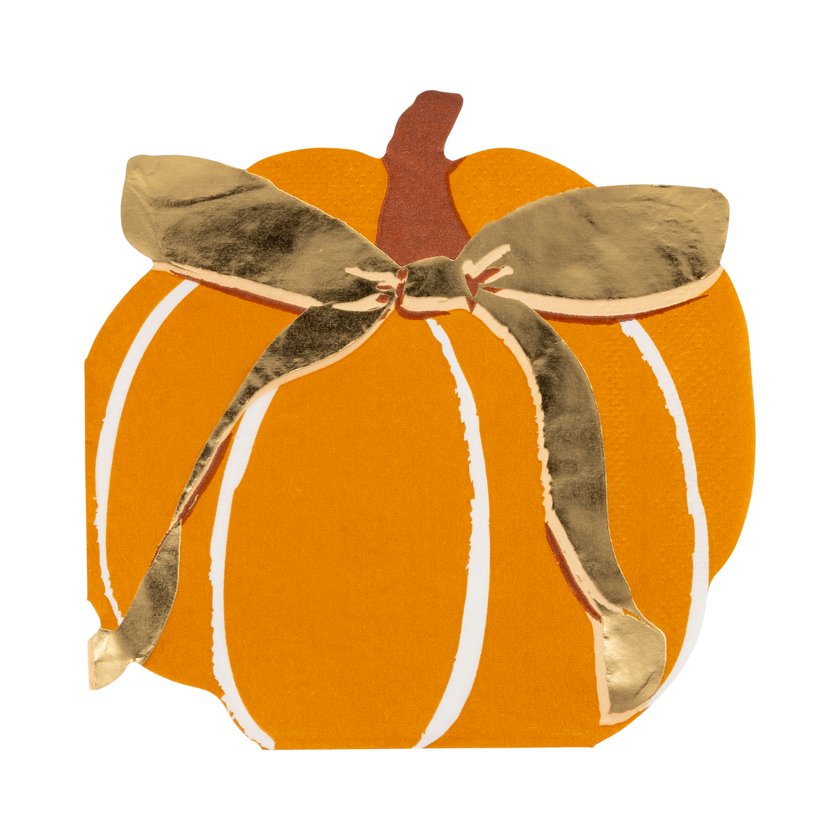 Pumpkin- shaped napkins with a gold bow on a white background