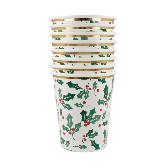 holly pattern paper cups by meri meri