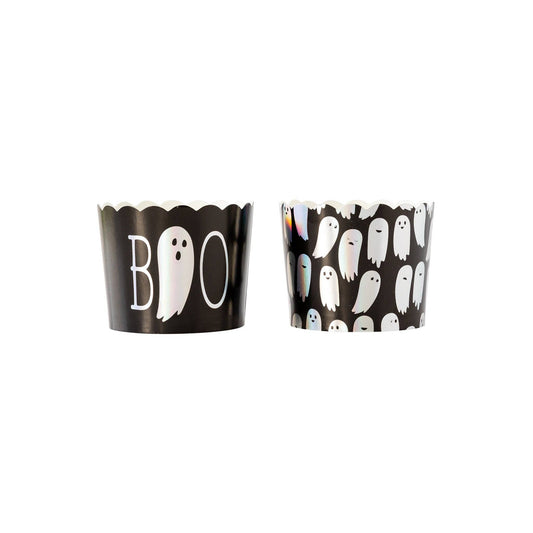 Toronto Halloween baking cups with holographic ghost design and “BOO” print.