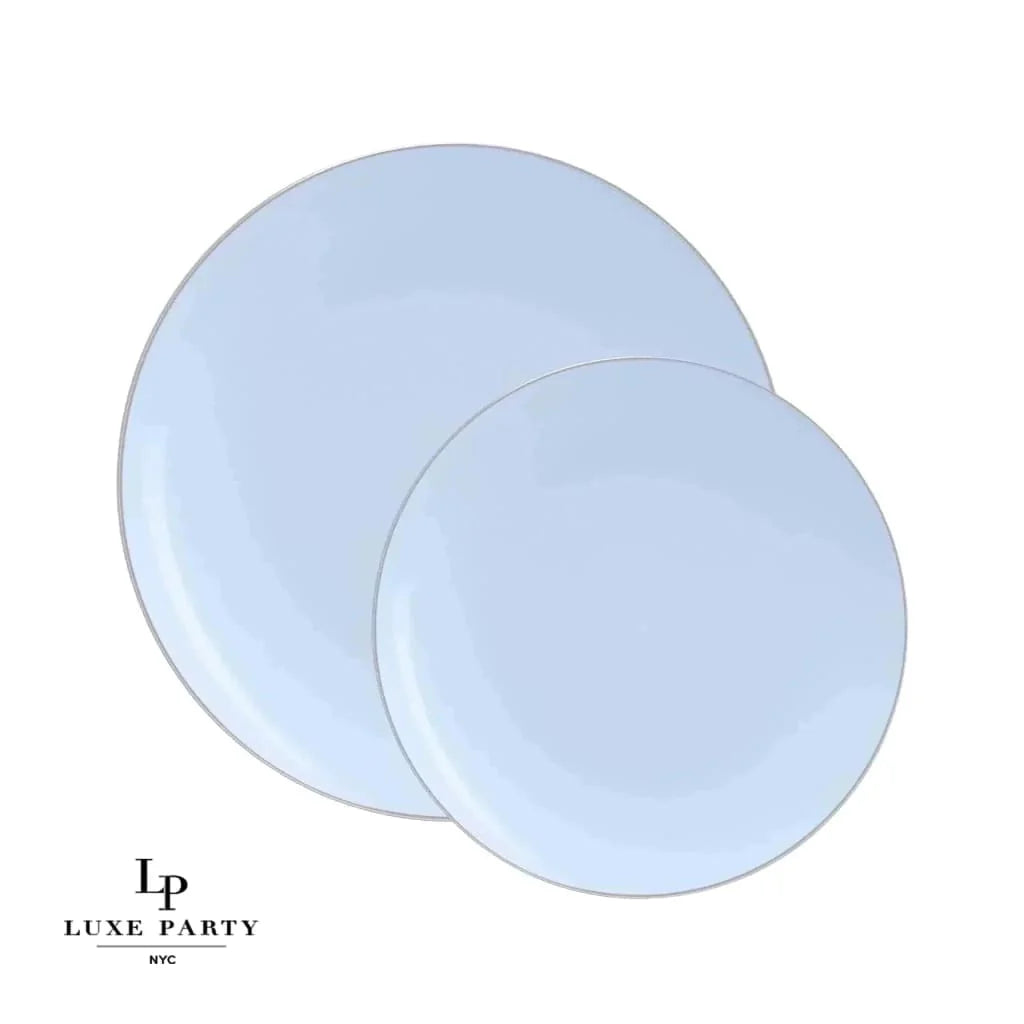 ICE BLUE & SILVER ROUND REUSABLE DINNER PLATES – CONFETTIMYPARTY