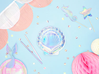 Iridescent seashell plate styled with under-the-sea party decorations in Toronto. Pack of 6