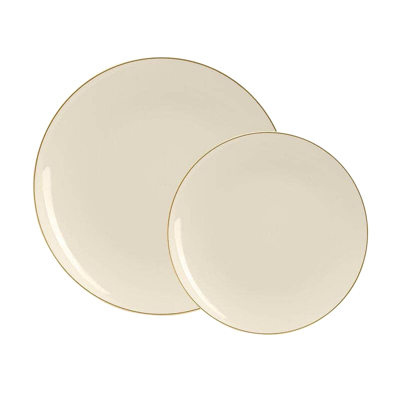 IVORY & GOLD ROUND REUSABLE DESSERT PLATES | 10 PIECES