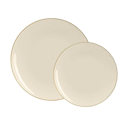 IVORY & GOLD ROUND REUSABLE DESSERT PLATES | 10 PIECES