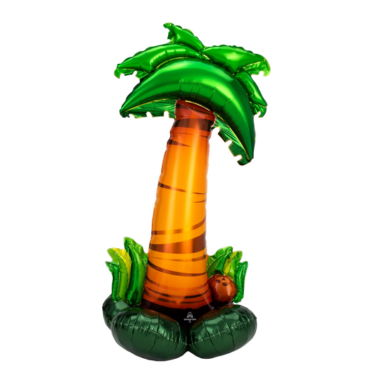 Freestanding jumbo palm tree foil balloon with green leaves and coconuts, perfect for tropical party decor in Toronto. Ships Canada Wide.