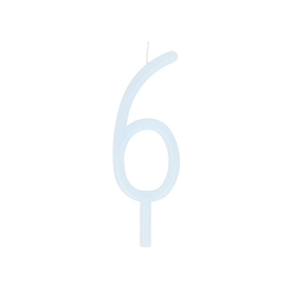 Large slim pastel number 6 candle by Meri Meri in pastel blue, available at Confetti My Party and ships across Canada for birthday cakes and parties.