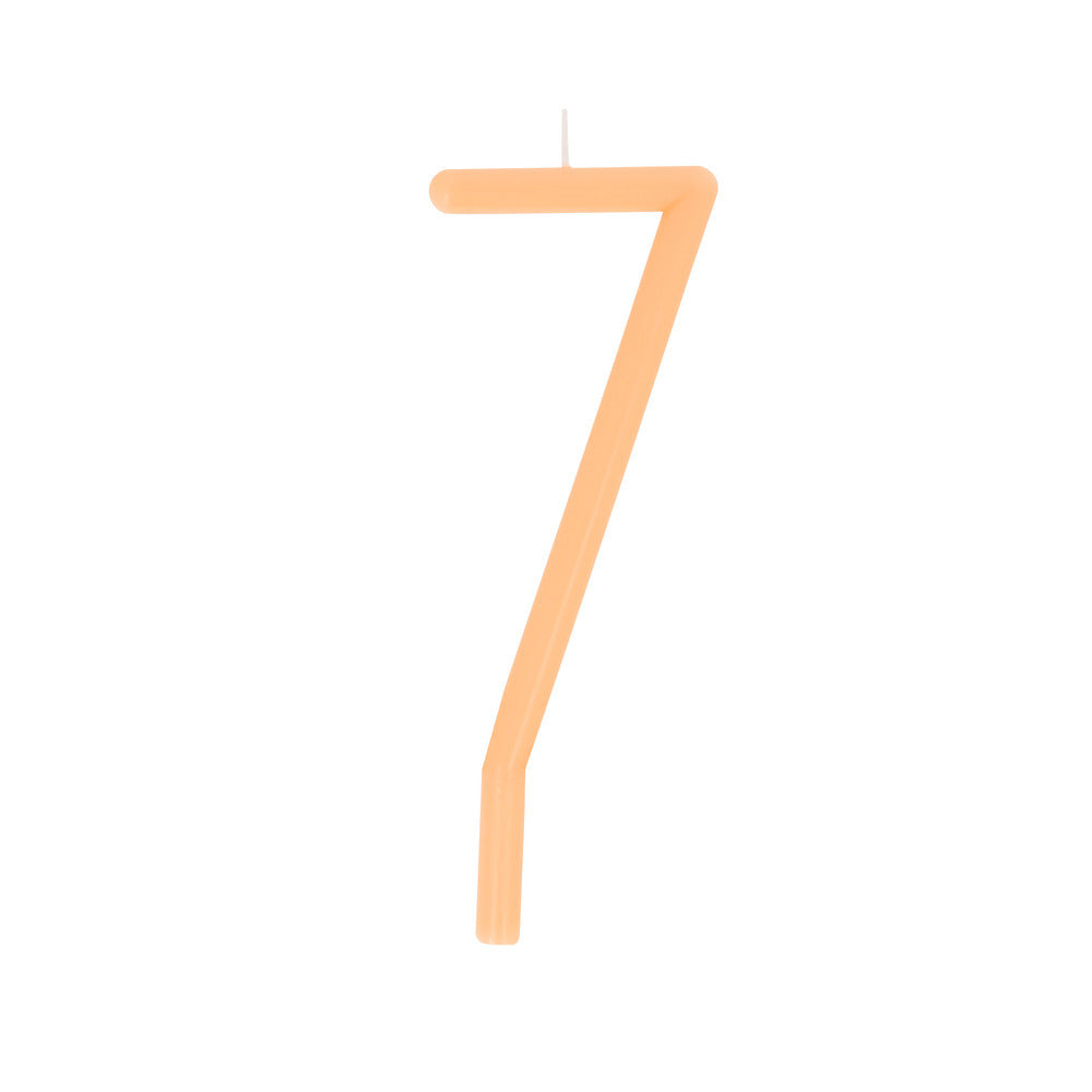 Large slim pastel number 7 candle by Meri Meri in orange, available at Confetti My Party and ships across Canada for birthday cakes and parties.