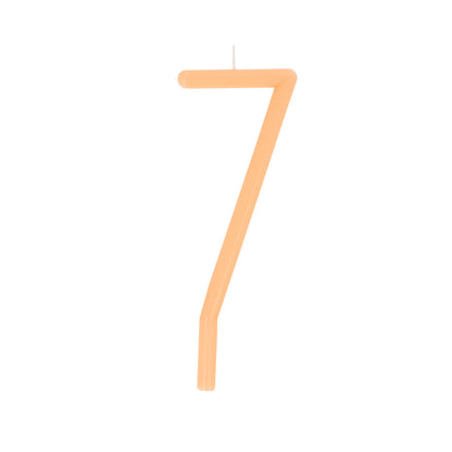 Large slim pastel number 7 candle by Meri Meri in orange, available at Confetti My Party and ships across Canada for birthday cakes and parties.