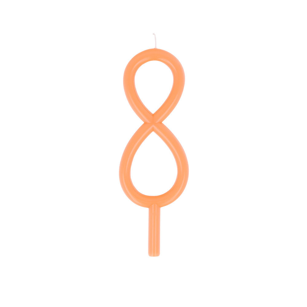 Large slim pastel number 8 candle by Meri Meri in orange, available at Confetti My Party and ships across Canada for birthday cakes and parties.