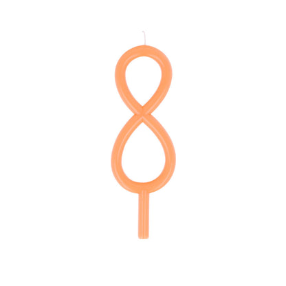 Large slim pastel number 8 candle by Meri Meri in orange, available at Confetti My Party and ships across Canada for birthday cakes and parties.