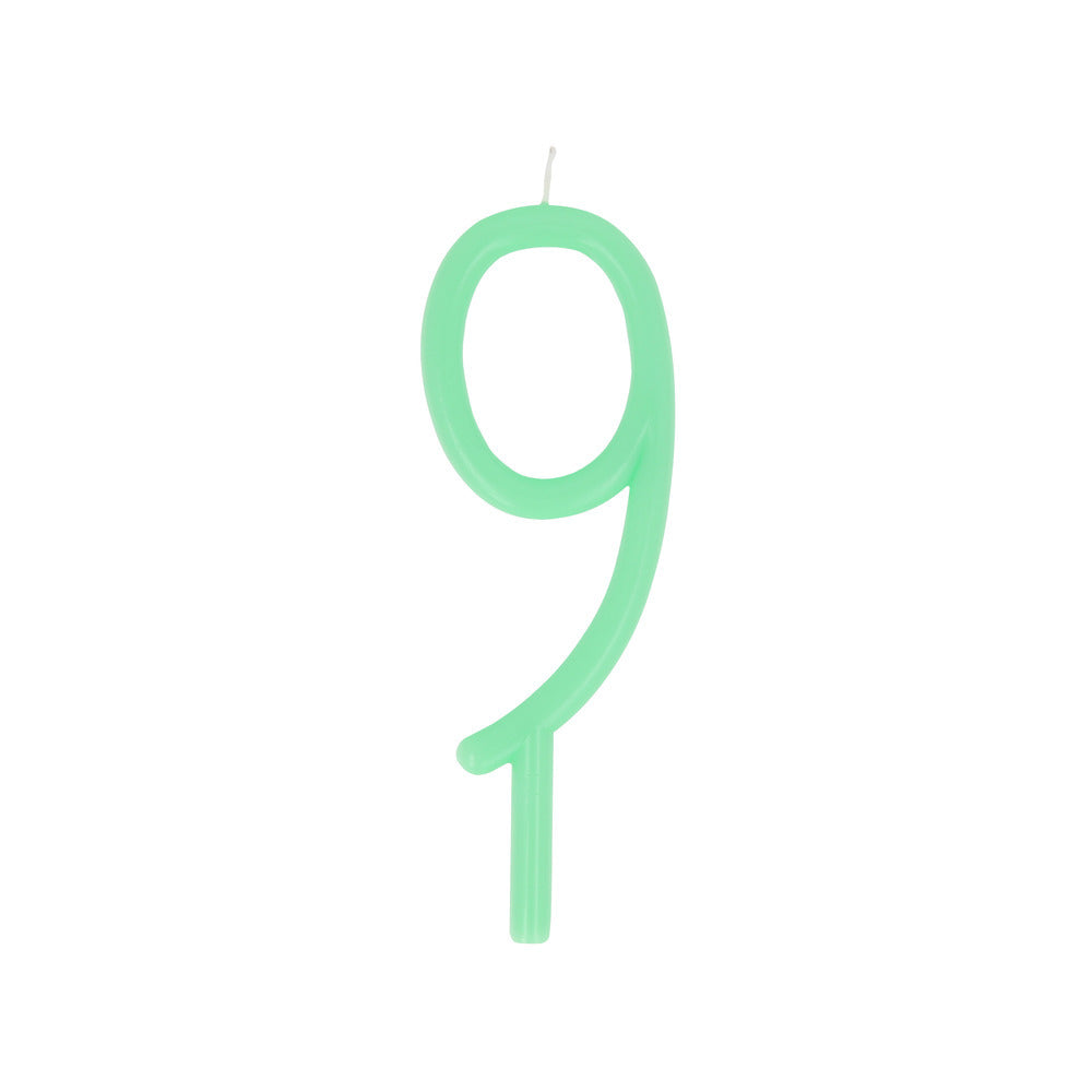 Large slim pastel number 9 candle by Meri Meri in pastel green, available at Confetti My Party and ships across Canada for birthday cakes and parties.