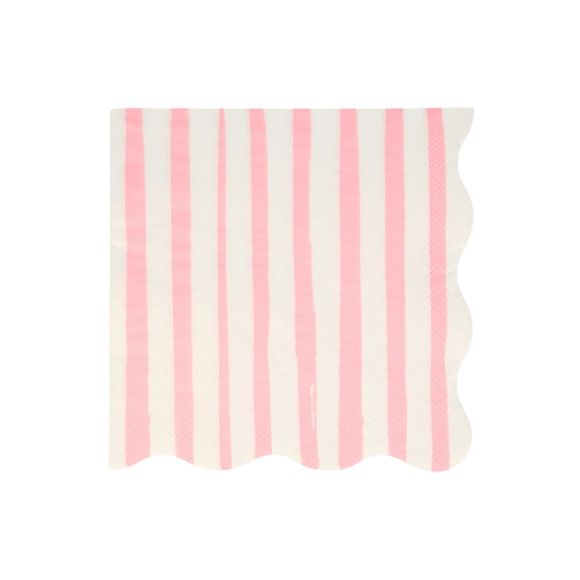 Striped pink and white paper napkins with scalloped edge. Sold at Confetti My Party and fast shipping Canada wide.