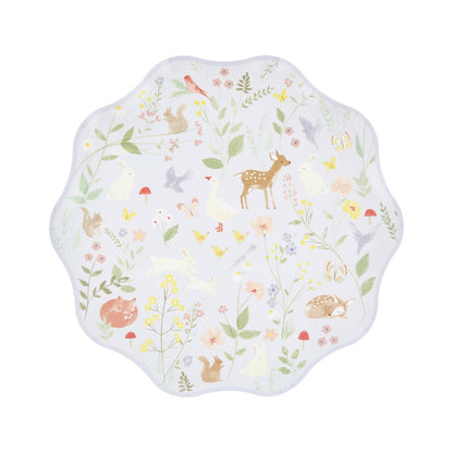 Lavender Meri Meri little animals scalloped side plates with woodland creatures and soft florals, available at our Toronto party shop.
