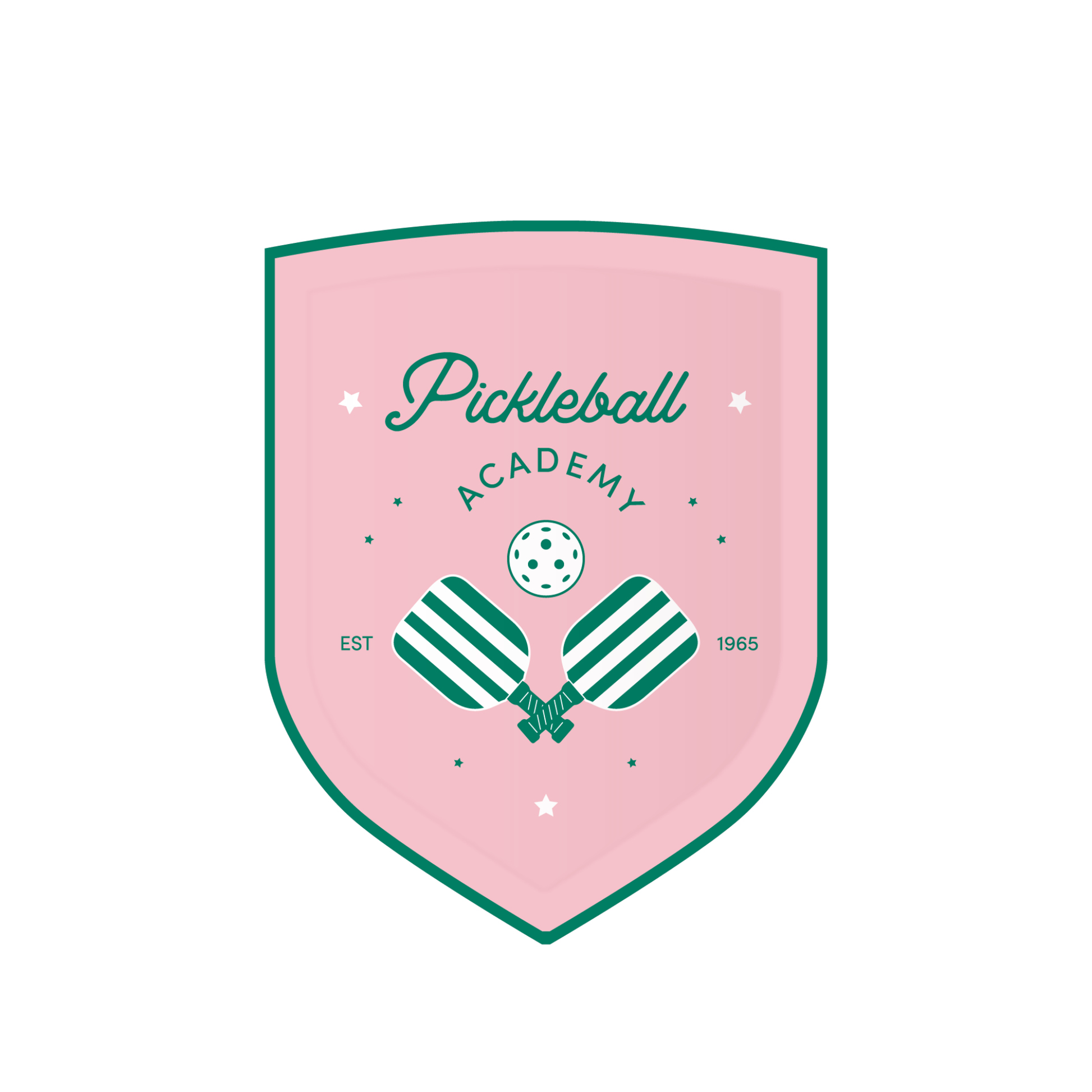 Pickleball Academy logo with paddle and ball design on a pink background