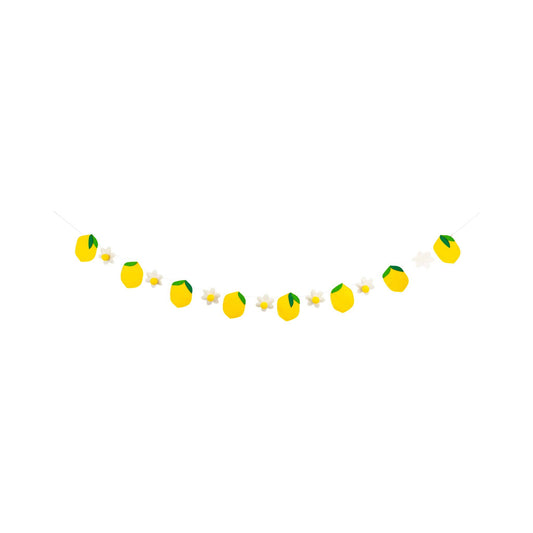 Lemon felt banner with yellow lemons and white flowers, perfect for summer parties or lemonade stands in Toronto.