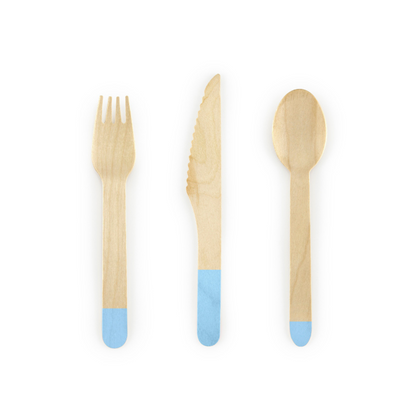 wooden cutlery with light blue dipped ends