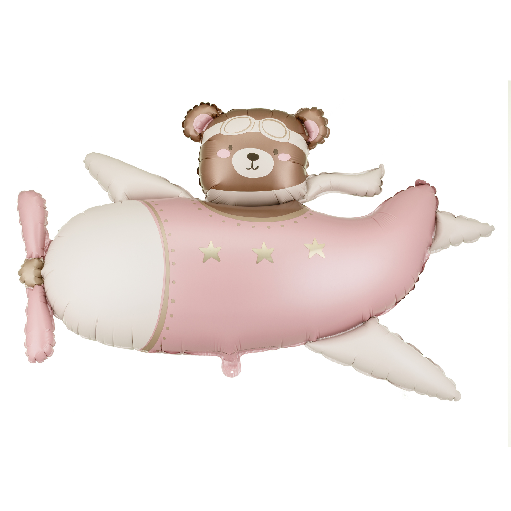 Pink bear airplane foil balloon with star details in soft pastel tones, perfect for baby showers available at our Toronto party shop.