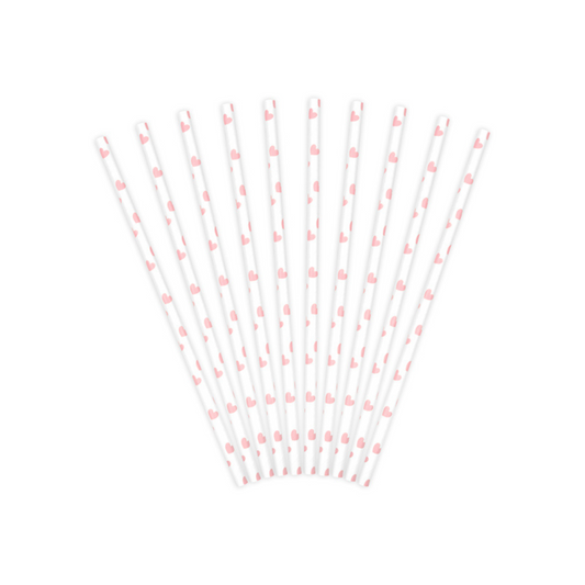 white paper straws with pink hearts