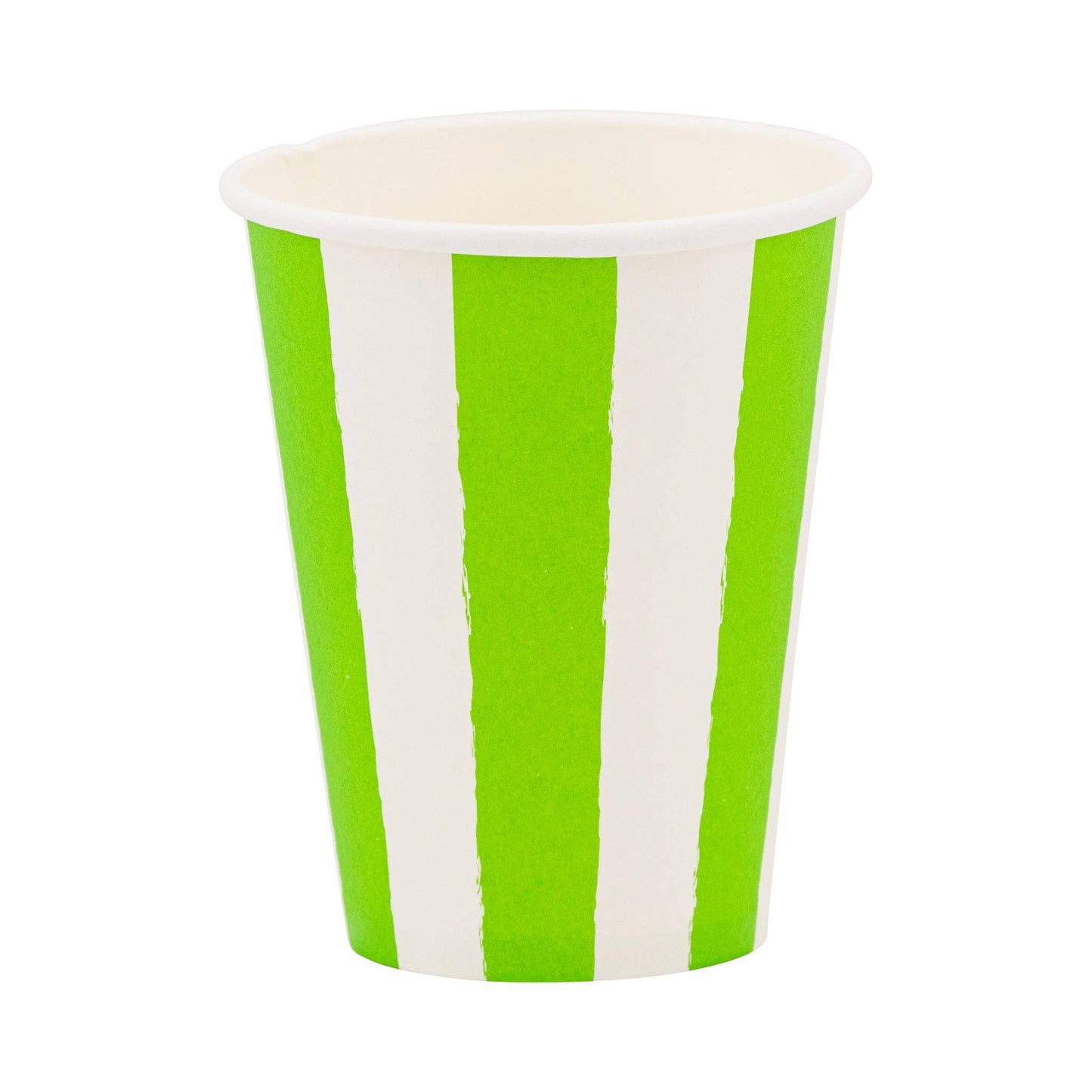 Lime green and white striped paper cup, ideal for birthday parties, picnics, and celebrations in Toronto.
