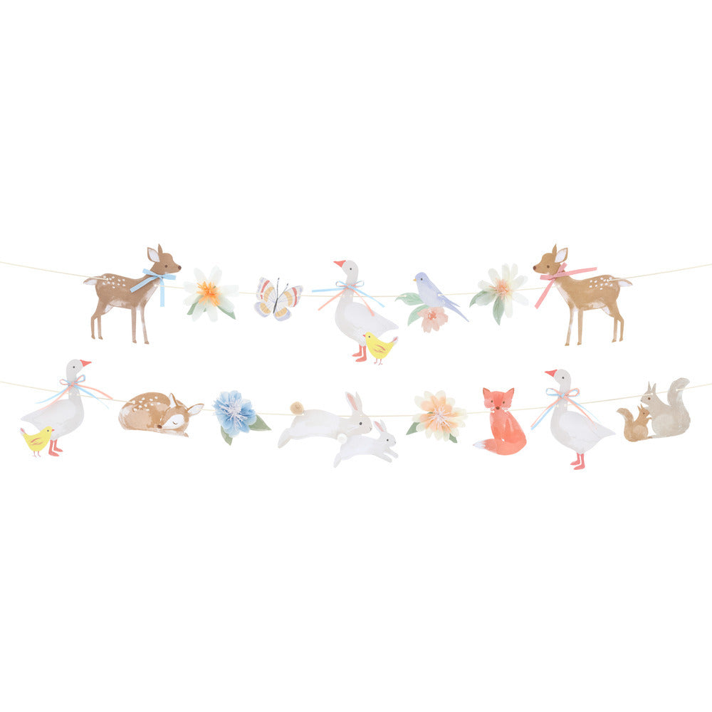 Meri Meri Little Animals garland featuring deer, fox, rabbits, birds and floral details, available in Toronto and shipping across Canada.