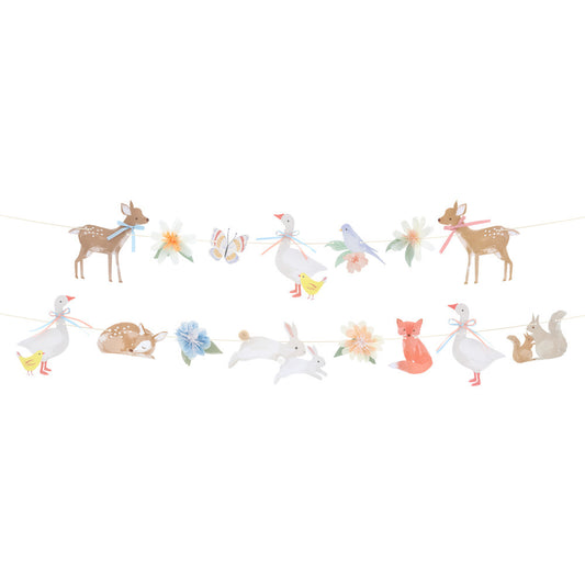 Meri Meri Little Animals garland featuring deer, fox, rabbits, birds and floral details, available in Toronto and shipping across Canada.