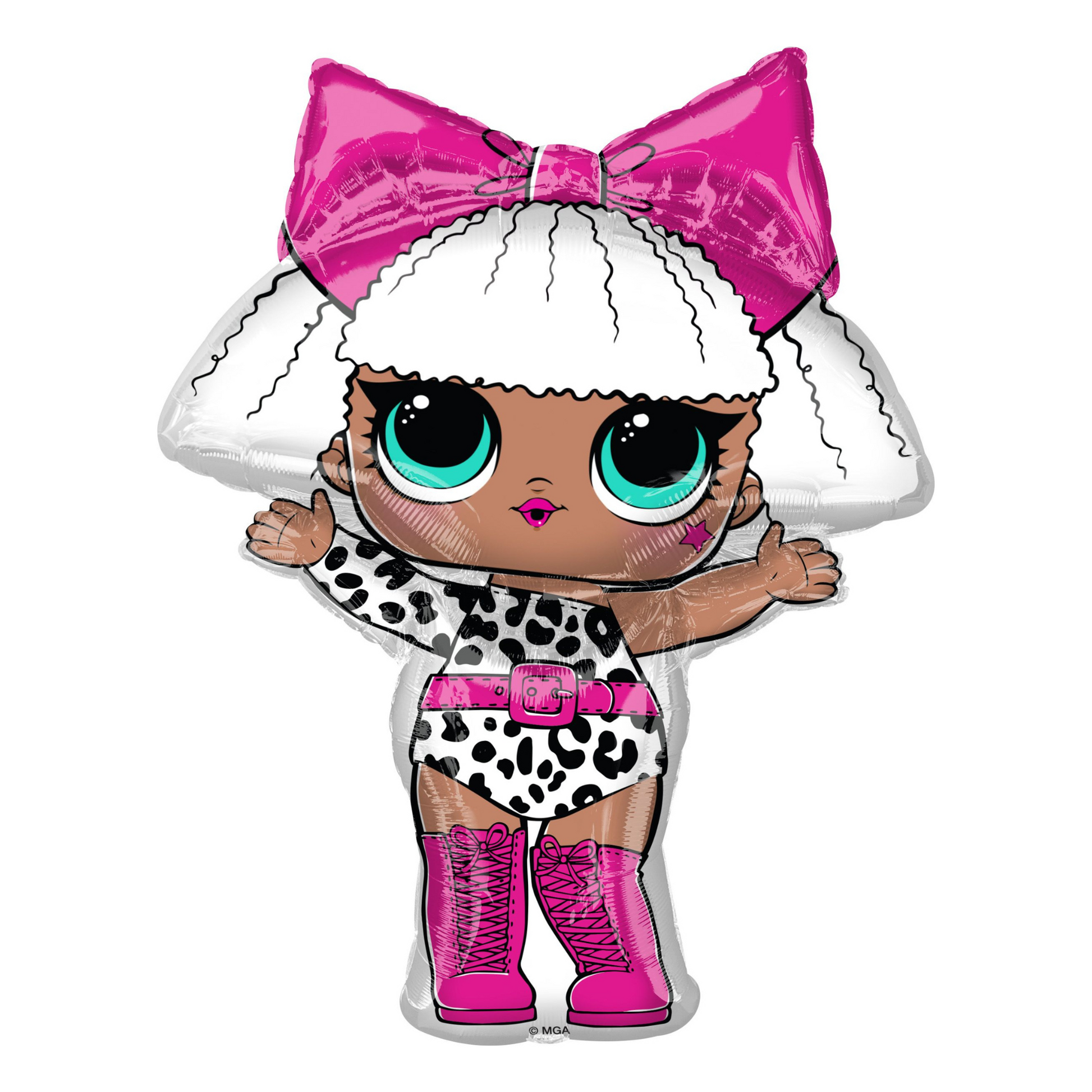 lol doll balloon with bright pink bow and animal print outfit