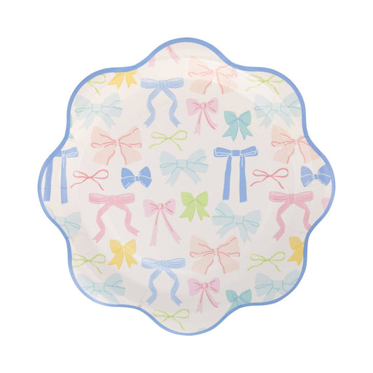 Lots of Bows paper plate with pastel ribbons and blue edge sold in Toronto at our party shop. Fast shipping across Canada.