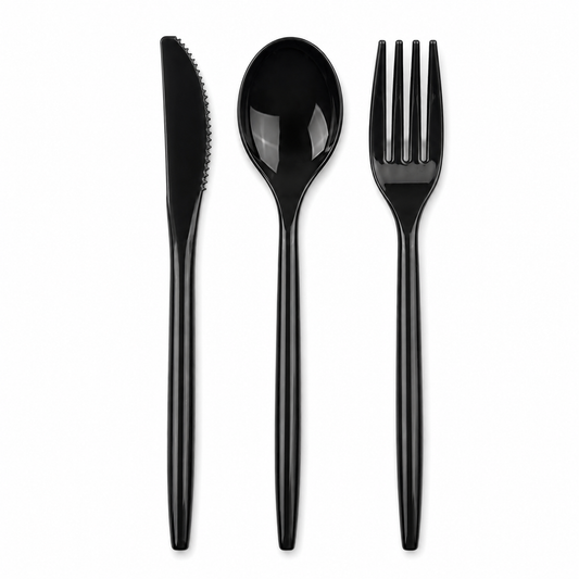 BLACK REUSABLE CUTLERY SET | 30 PIECES