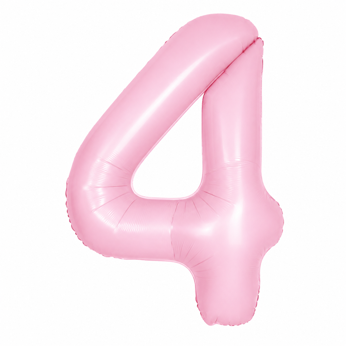A pink foil balloon shaped like the number 4, isolated on a white background.