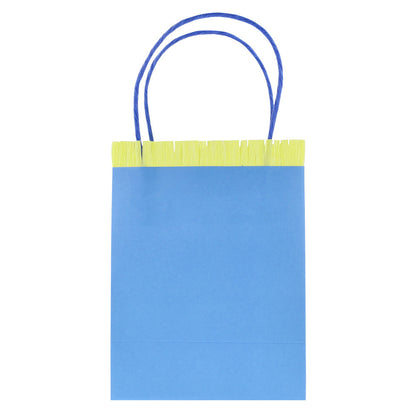 Meri Meri blue paper party bag with yellow fringe