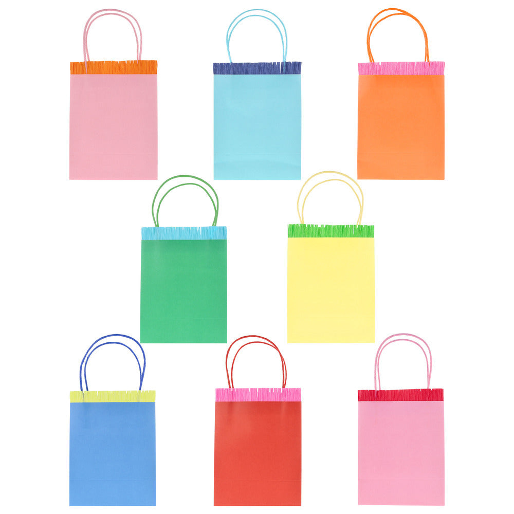 Meri Meri colourful fringed paper party bags in assorted colours