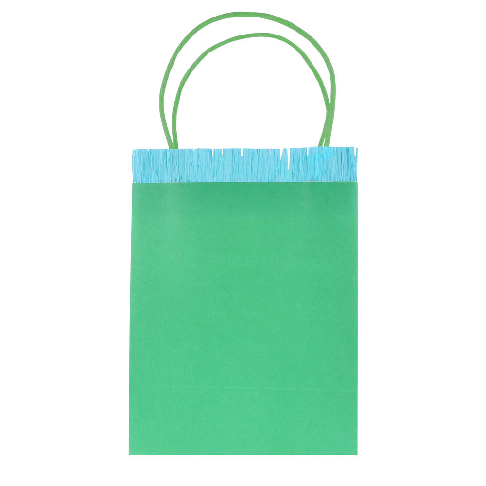 Meri Meri green paper party bag with pale blue fringe