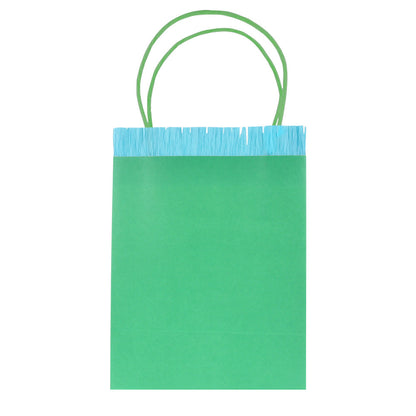 Meri Meri green paper party bag with pale blue fringe