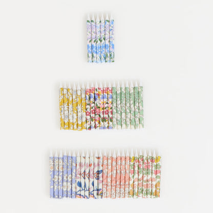 Meri Meri mini candles featuring assorted Liberty floral print designs