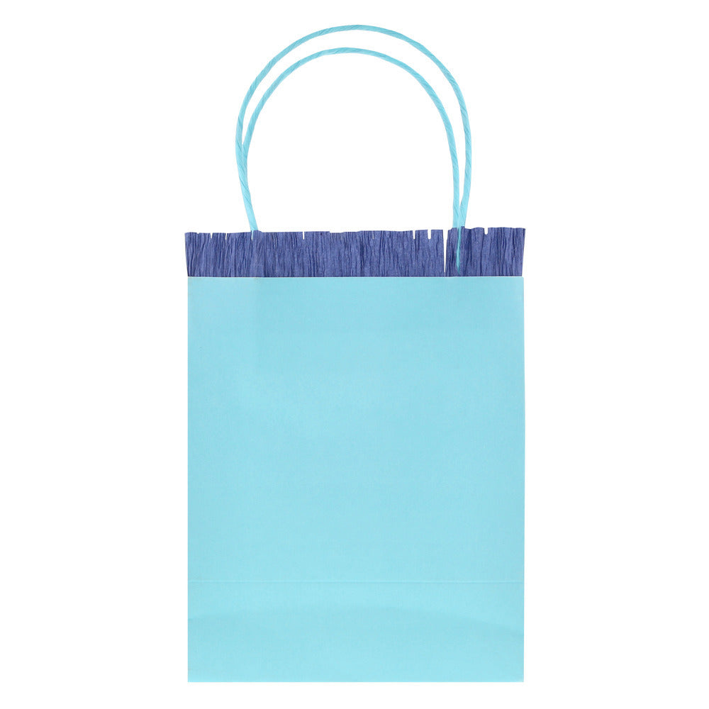 Meri Meri pale blue paper party bag with dark blue fringe
