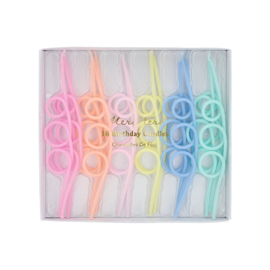 Meri Meri pastel loopy birthday candles in 6 assorted colours, pack of 16